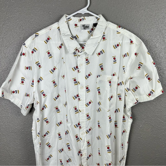 Miller Lite All Over Logo Print Shirt Men’s XXL White Button Up Short Sleeve - Picture 2 of 9
